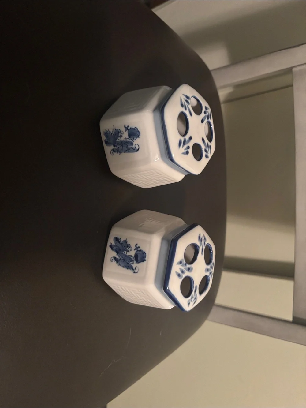 2 Cobalt Blue and White Porcelain Ceramic Floral Toothbrush Holder